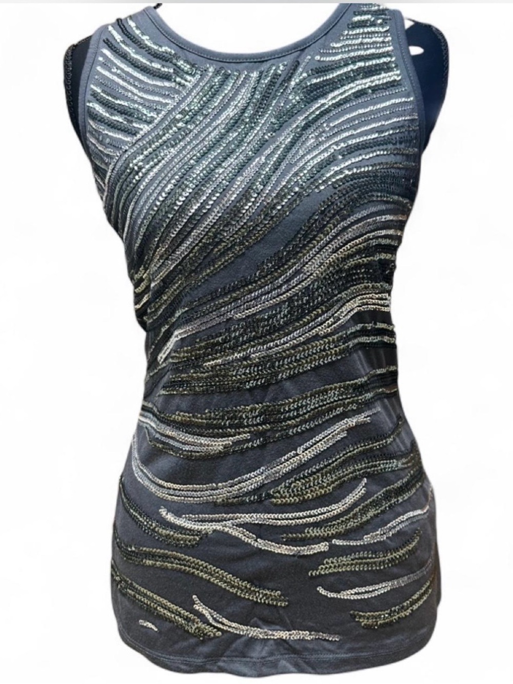 Y2K Black Sequin Zebra Wave Tank McBling Party Club Top 2000s Glam sleeveless - Picture 2 of 6